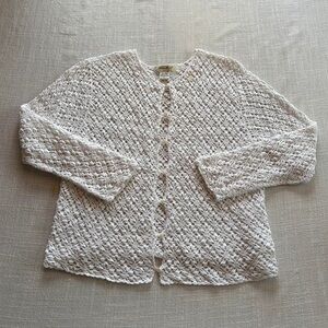 Light Cream Crochet Button-Front Women’s Sweater Cardigan